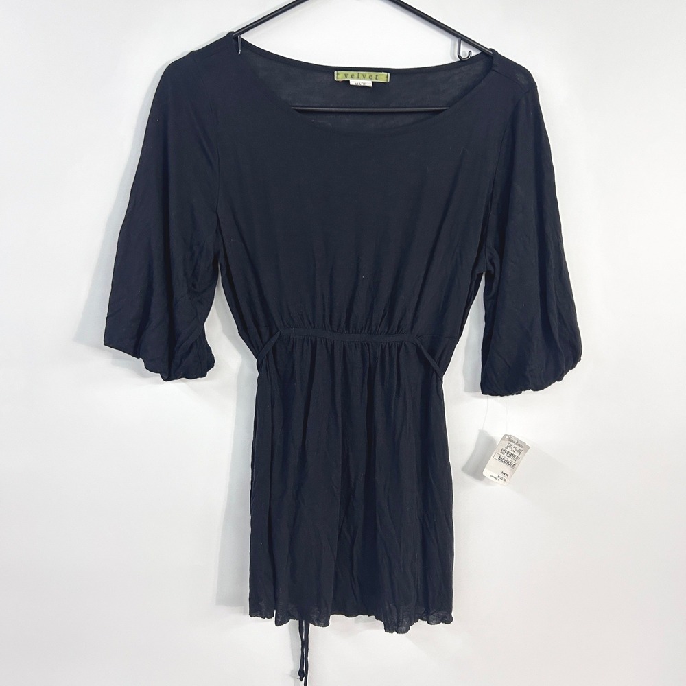 Velvet by Graham Spencer Black Tie Waist Tunic Top M Micromodal Minimalist NWT